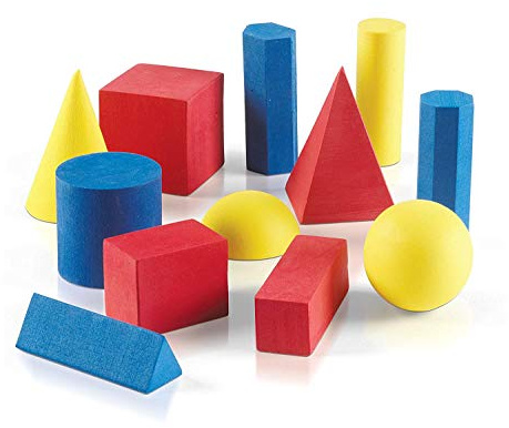 hand2mind Foam Geometric Solid Blocks, Assorted Colors, 3D Shapes (Set of 12)