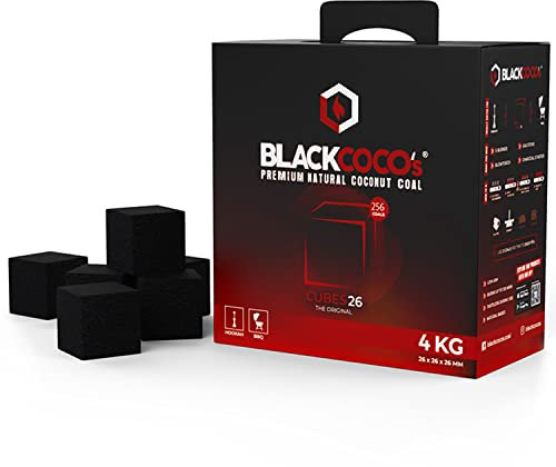 BLACKCOCO's 4 KG Premium Shisha Coal Natural Charcoal Coconut and BBQ Bricchetti di cocco di alta qualità per narghilè e barbecue Shisha Cube Coals & Barbecue Charcoal con lungo tempo di combustione