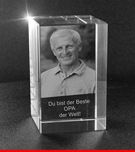 VIP-LASER 2D Gravur Glas Kristall Quader im Hochformat XXL mit dem Foto von Deinen Grosseltern, Oma Opa Dein Wunschfoto für die Ewigkeit Mitten in Glas! Groesse XXL = 120x80x80mm