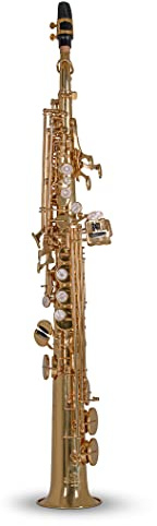 Roy Benson Bb-Sopran Saxophon SS-302 (gerades Design mit optionalen geraden & gebogenen RND S-Bögen, hoch F#-Klappe & H/B-Wippe, PISONI Polster, leichtes Rechtecketui, praktische Rucksackfunktion)