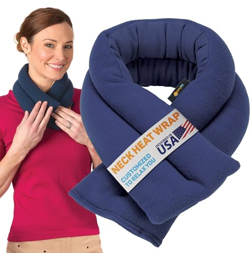 SunnyBay Microwavable Heating Pad for Neck and Shoulder, Heated Neck Wrap, Microwave Heat Pad, Weighted Beanbag Moist Hot or Cold Compress, 2.2 lbs, 26x4 Inches, Navy Blue