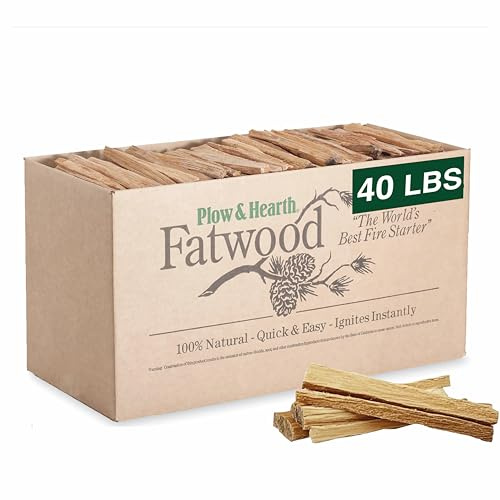 Plow & Hearth 40 LB Fatwood Fire Starter, Organic Kindling Sticks, Non Toxic All Natural Firestarters for Wood Stoves Fireplaces Campfires Fire Pits, Easy Ignition Fat Wood