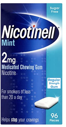 Nicotinell Mint Gum 2mg (96 Pieces), Stop Smoking Aid, Sugar Free Nicotine Gum, Mint Flavour, 2mg Regular Strength for Light Smokers, Quit Smoking Aid