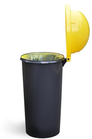 KUEFA HD 60L Müllsackständer, Mülleimer mit Scharnierdeckel und Klemm-Ring Gelber Sack, stabil, strapazierfähig, geruchsdicht, auslaufsicher, universell einsetzbar (Gelb)