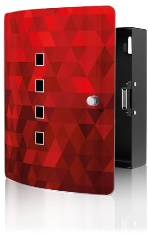 banjado Design Schlüsselkasten aus Edelstahl für 10 Schlüssel - Schlüsselschrank zur Schlüssel Aufbewahrung 24 x 21,5 x 7cm groß mit praktischem Magnetverschluss - Motiv Dreiecke Rot