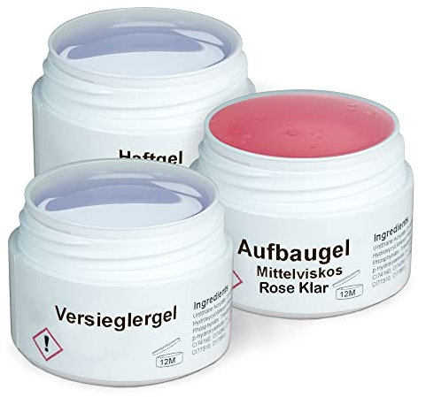 GS-Nails UV-Set 3x 15ml Nagel-Gel für Art & Design, Rose Klar, 45ml Versiegelung