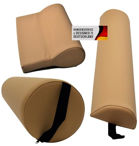 Promafit 3-teiliges Massage-Set | Premium Knierolle, Halbroille & Nackenkissen | Komfortable Lagerungsrollen für Massageliege & Therapie | Wasserabweisend & Pflegeleicht (Mokka Beige)