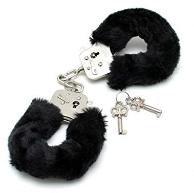 Erotic Fashion Police Handschellen mit schwarzes Fell, schwarzes Metall justierbarer, 1er-Pack (1 x 1 Stück)