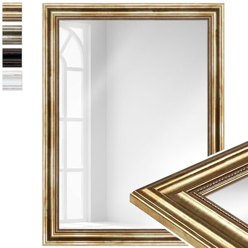 WANDStyle großer Spiegel Gold, großer Wandspiegel Vintage 60x80 cm | Barock Spiegel, Hängespiegel groß, Badspiegel Holz, Flurspiegel Wand, Standspiegel, H550 - Made in Germany