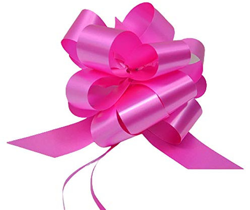 30 COCCARDE AUTOMONTANTI AUTOTIRANTI 3,0 CM DIAMETRO 10 CM MATRIMONIO AUTO CASA NOZZE BATTESIMO COMUNIONE FIOCCO (FUXIA)