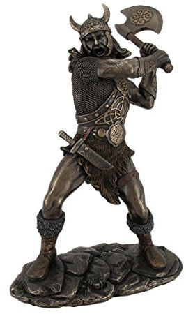 Statua di guerriero vichingo oscillante e ascia finitura bronzo