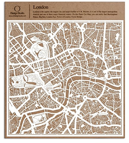 O3 Design Studio White-Karte von London, 30,5 x 30,5 cm, Papierkunst