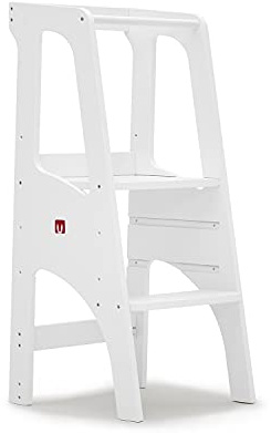 Torre d'apprendimento Bianconiglio Kids EVO: Versatilità, Regolabilità e Sicurezza EN71/3, Bordi Arrotondati Fatta a Mano in Italia (Classic, Lavabile Bianco)