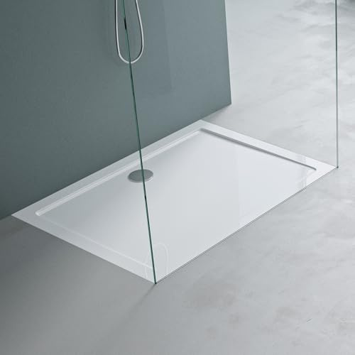 Mai & Mai Piatto Doccia con Piletta 80x120x4cm, Piatto Doccia Rettangolare Faro2W in Acrilico incl. Piletta di Scarico (AL01), Bianco