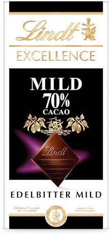 Lindt EXCELLENCE Mild 70 % Kakao - Milde Edelbitter-Schokolade | 100 g Tafel | Extra milde Bitter-Schokolade | Intensiver Kakao-Geschmack | Dunkle Schokolade | Vegane Schokolade | Schokoladengeschenk