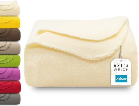 ZOLLNER Kuscheldecke in Creme - weiche Couchdecke in 130x170 cm - mit Kettelrand - Polyester - waschbar bis 95°C – Hotelqualität - Oeko Tex® Zertifiziert