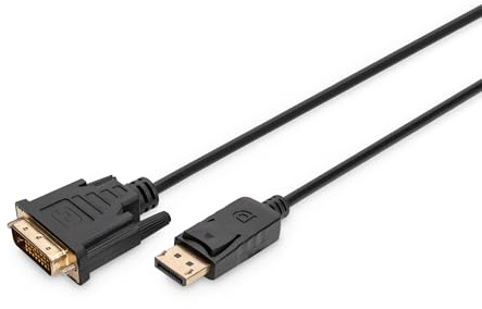 DIGITUS DisplayPort-adapterkabel – DP – DVI (24+1) – Full HD 1080p/60 Hz – Displayport 1.1a – 3m – med lås – lämplig för bildskärmar, grafikkort – svart