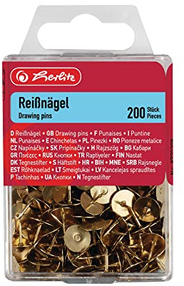 Herlitz Reißnagel rund, Metall, 200 Stück in Hängebox, messing