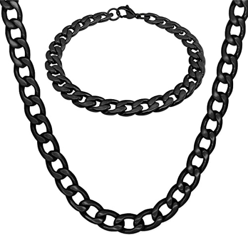 Soul-Cats Königskette Panzerkette XXL Panzerarmband Set Halskette Herren, Größe: 9 mm/70cm + Armband, Farbe: schwarz
