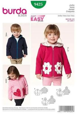 Burda Kids Schnittmuster #9425 Kinder Jacke mit Kapuze Gr. 86-122 Nählevel 1 (super easy)