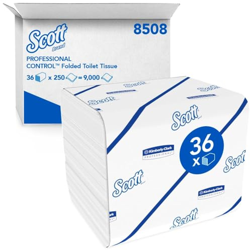 Scott Control Papier Toilette Plié, 2 Épaisseurs, Blanc, Doux et Résistant, Distribution Feuille à Feuille, Certifié FSC, 36 Paquets x 250 Feuilles (9 000 au Total), Réf. article 8508