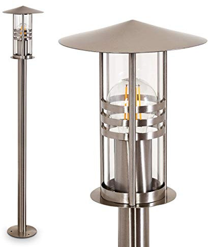 Lampada da esterno Forli, base moderna in acciaio inox spazzolato e vetro, lampada da sentiero 100 cm, lampada da giardino con attacco E27, illuminazione da giardino IP44, senza lampadina/e