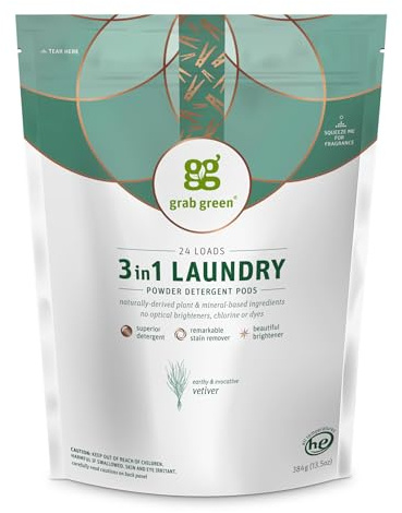 Grab Green naturligt tvättmedel, 3-i-1, flikar, vetivergräs, för 24 tvättar