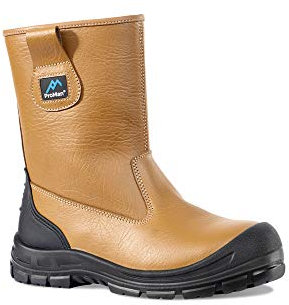 Rock Fall Chicago Rigger Steel Toe Cap Tan Boot Unisex, Water Repellent Safety Boots, SRC Slip Rated Work, Shock Absorbing Midsole, Vegan and Lightweight UK 8