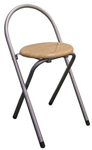 BURI Klappstuhl Klapphocker aus Holz - zusammenklappbarer Barhocker mit Rückenlehne - Metall Hocker mit runder Holz Sitzfläche - Partystuhl Gästestuhl Klapphocker Küche platzsparend