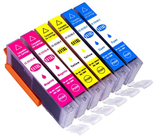 ESMOnline 6 komp. XL Druckerpatronen Canon CLI 551 Pixma MG5450 MG5550 MG5650 MG5655 MG6350 MG6450 MG6650 MG7100 MG7150 MG7550 MX725 MX925 iP7200 iP7250 iP8750 iX6850 (CLI-551)