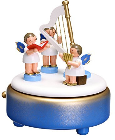 Rudolphs Schatzkiste Spieldose Engel mit Instrumente bunt BxHxT 13x15x13 cm NEU Spieluhr Spielwerk Musikdose Musik Figur Seiffen Erzgebirge Holz Dekoration Weihnachten