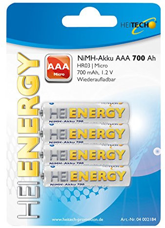 HEITECH 4er Pack NIMH-Akku, Micro/AAA / HR03 700 mAh Wiederaufladbare Batterie mit geringer Selbstentladung - Akku für Geräte mit hohem Stromverbrauch