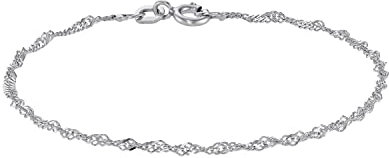 Amor Damen-Armband aus 925er Sterling Silber mit glänzender Rhodiumschicht, elegante Singapur-Kette, 16 cm, mit sicherem Federringverschluss, 9137268