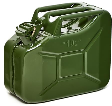 Oxid7®, tanica per carburante in metallo, con capacità di 10 l, di color verde oliva, con omologazione ONU e certificazione TÜV Rheinland, per benzina e diesel