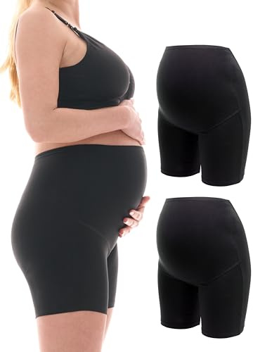 Herzmutter modershorts - graviditetsbyxor med långa ben - för graviditet efter födseln - högkvalitativ bomullsblandning - beige-skin-black - uppsättning 1 & 2-5020 (XXL, Svart, 2x)
