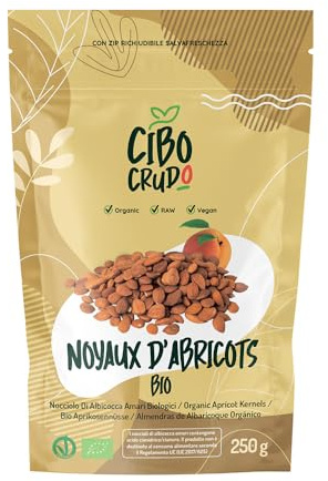 Noyaux D'Abricot Bio - 250g. - Noyau Amer Cru d'Abricots Sauvages Secs Contiennent Vitamine B17 et Amygdaline.