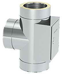 T-Anschluss 90° mit Reinigung gegenüberliegend (gleiche Höhe) für doppelwandige Schornsteine DW; Innen/Außen je 0,5 mm Wandstärke; Ø 180mm Innendurchmesser, Edelstahl
