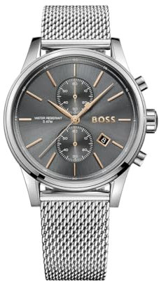 BOSS Chronograph Quarz Uhr für Herren Kollektion Jet mit Silbernes Edelstahl-Mesh-Gliederarmband - 1513440