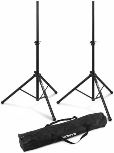 Vonyx LS01K Kit de Deux Pieds d'Enceintes avec Sacoche de Transport, Pied d'Enceinte Réglable 100cm-175cm, Système de Verrouillage de Sécurité, Charge Maximale par Pied : 30 kg