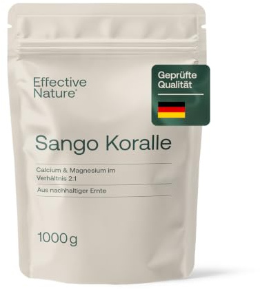 Effective Nature Sango Meereskoralle Pulver - mit Calcium und Magnesium | hochdosiert - im optimalen 2:1 Verhältnis - laborgeprüft - ohne Zusätze - 1000g