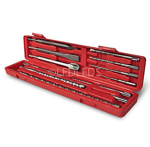 PUNTE TRAPANO 20 18 16 14 12 10 8 6 5 MM SCALPELLI SDS PLUS VALIGETTA 12 PEZZI