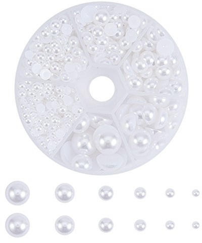 PandaHall Elite 690 Stück Weiß Nachahmung Perlen Halbrund ABS Acryl Kuppel Basteln Cabochons Gemischte Größe