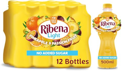 Ribena Pineapple and Passion Fruit Juice Drink No Added Sugar 500ml Multipack of 12 | Real Fruit | Rich in Vitamin C | No Artificial Colours or Flavours | Tropical Refreshment | Ready To Drink