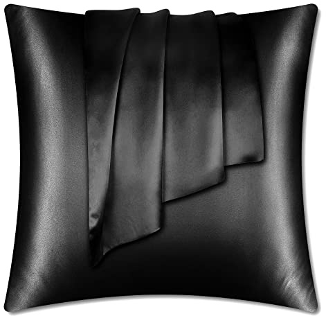 LULUSILK Seide Kissenbezug 80x80cm Schwarz, Haar- & Hautpflege, 1 Stück | 100% echte Maulbeerseide, verdeckter Reißverschluss. Atmungsaktiv, sommerkühlend. Geschenkverpackung.