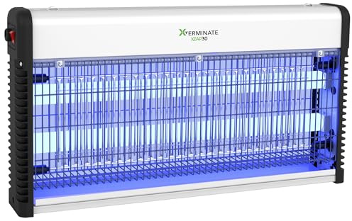Xterminate Electric Fly Killer Zapper 30W UV Electronic Commercial, Home, Kitchen, Wall Ceiling Mountable, Kills Flies, Wasps, Bugs, Mosquitoes, Insects, Silver