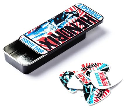 JIM DUNLOP Plektrum Jimi Hendrix, Tribute Tour, Medium, Schachtel aus Metall mit 6 Stück