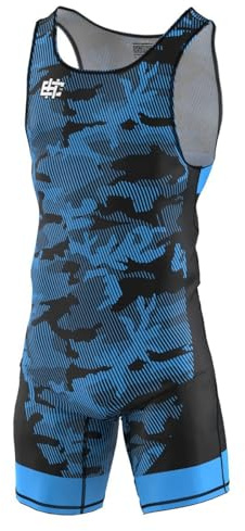 Extreme Hobby - Ringertrikot für Kinder Havoc professioneller Kompressionsanzug für Wettkämpfe, Wrestling Singlet, Farbe: Blau, Größe: 140