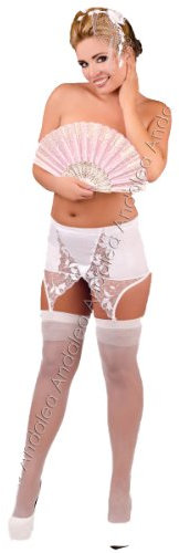 Klassischer wetlook-Strumpfhaltergürtel mit Spitze und Schnürung Retro Hüftgürtel Strumpfhalter in 3 Farben von Andalea Dessous (54/56, weiß)