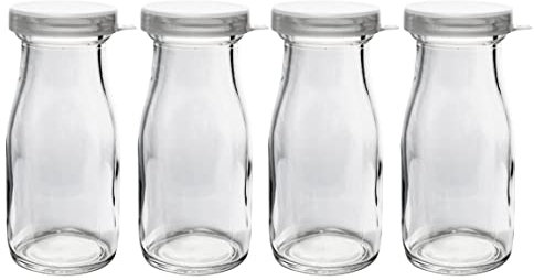 Old Fashioned Heavy Clear Glass Half Pint Milk Bottle, Decanter Cream Server with Lid (4 pack)