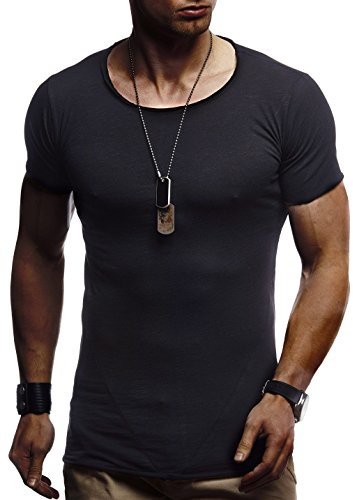 Leif Nelson Camiseta para Hombre con Cuello Redondo LN-6281 Negro Large